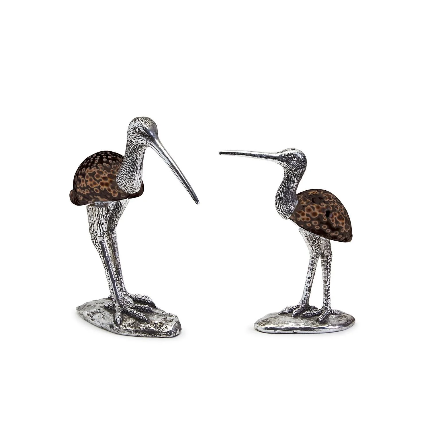 Egret Sculpture with Genuine Shell - Set of 2
